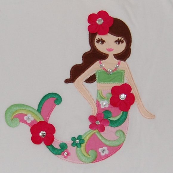Gymboree Girls Size 7, Mermaid Flower Girl Applique Top, 100% Cotton - Picture 2 of 3